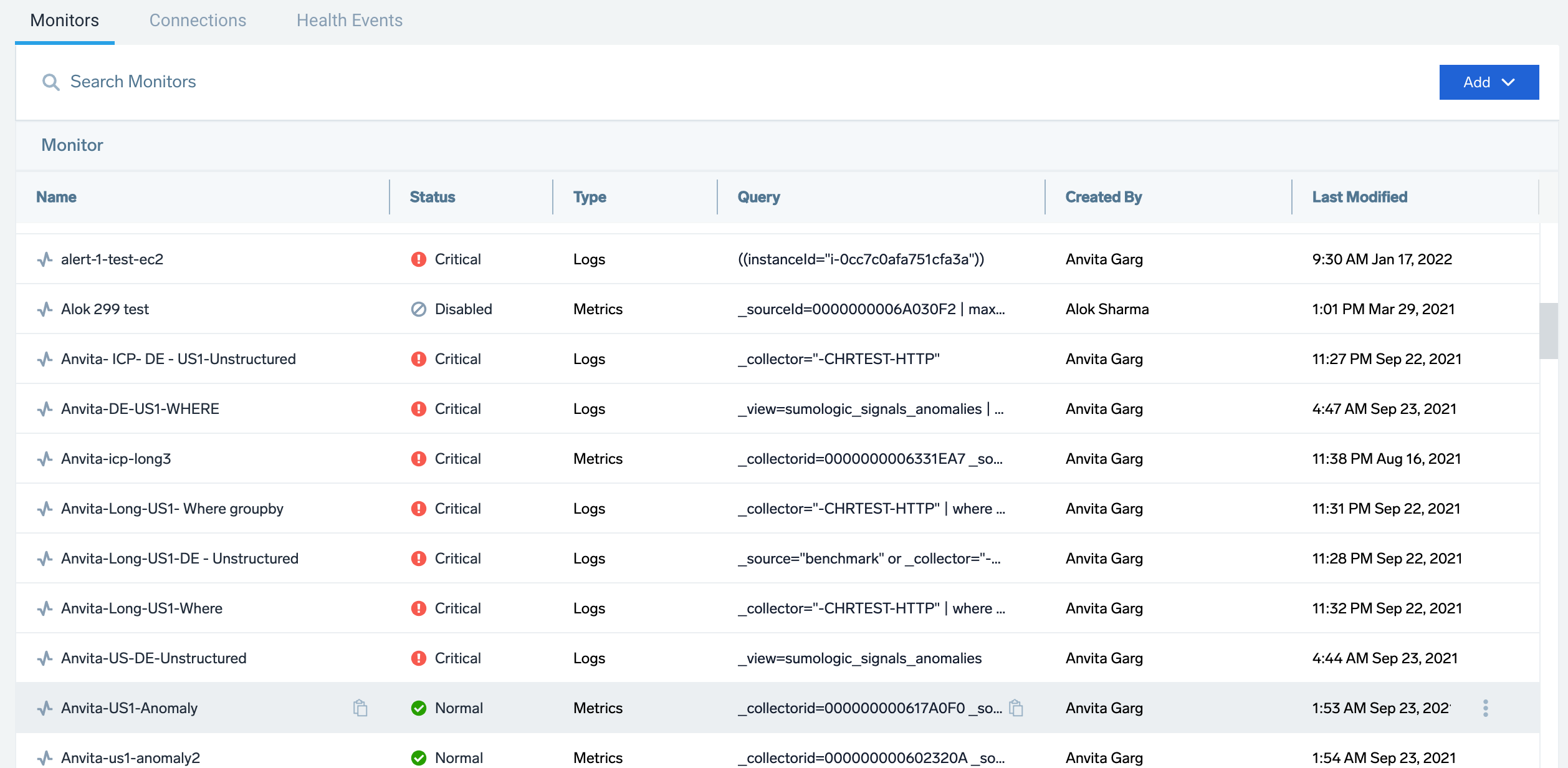 Monitor status page showing the monitoring landscape